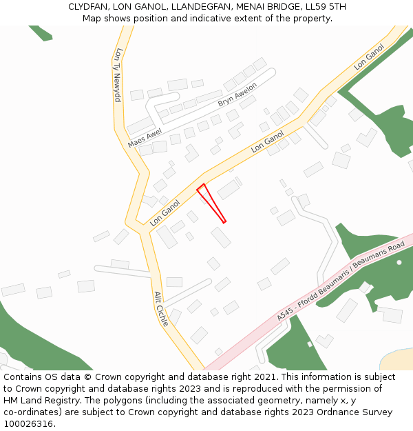 CLYDFAN, LON GANOL, LLANDEGFAN, MENAI BRIDGE, LL59 5TH: Location map and indicative extent of plot