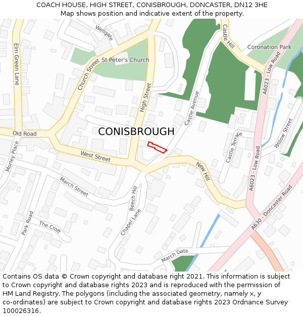 COACH HOUSE, HIGH STREET, CONISBROUGH, DONCASTER, DN12 3HE: Location map and indicative extent of plot