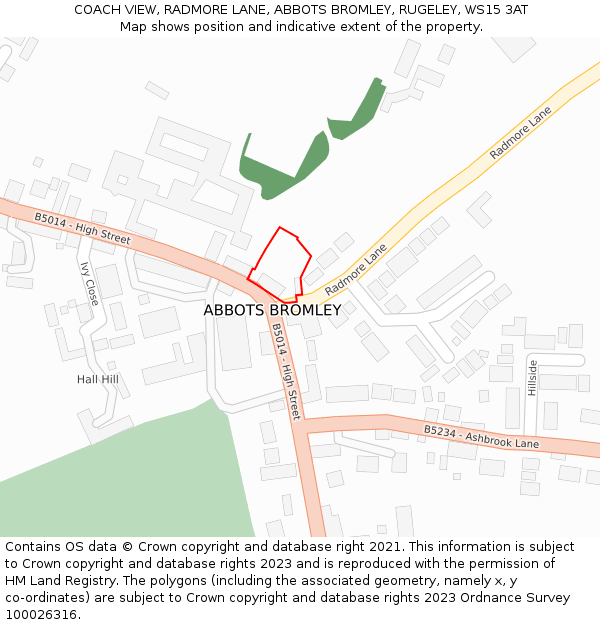 COACH VIEW, RADMORE LANE, ABBOTS BROMLEY, RUGELEY, WS15 3AT: Location map and indicative extent of plot