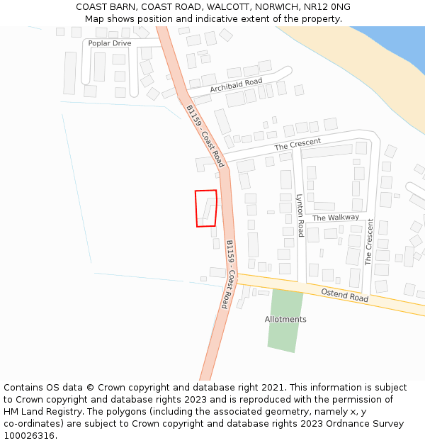 COAST BARN, COAST ROAD, WALCOTT, NORWICH, NR12 0NG: Location map and indicative extent of plot