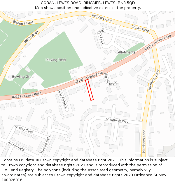 COBAN, LEWES ROAD, RINGMER, LEWES, BN8 5QD: Location map and indicative extent of plot