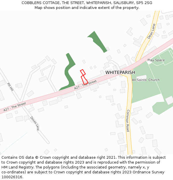 COBBLERS COTTAGE, THE STREET, WHITEPARISH, SALISBURY, SP5 2SG: Location map and indicative extent of plot