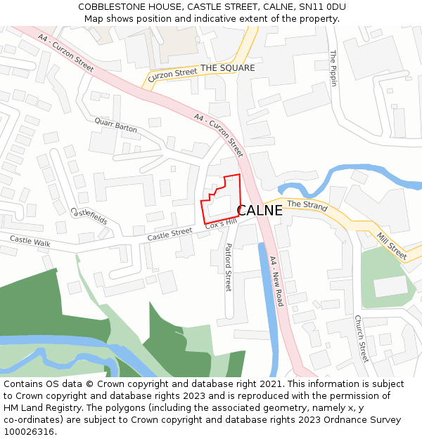 COBBLESTONE HOUSE, CASTLE STREET, CALNE, SN11 0DU: Location map and indicative extent of plot