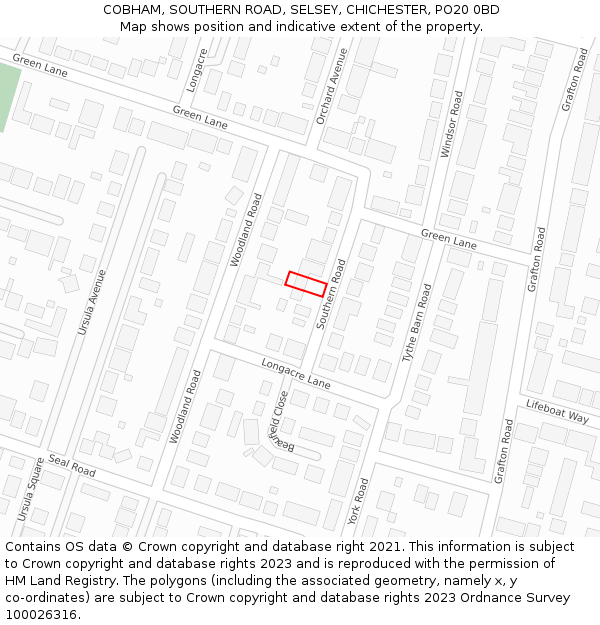 COBHAM, SOUTHERN ROAD, SELSEY, CHICHESTER, PO20 0BD: Location map and indicative extent of plot