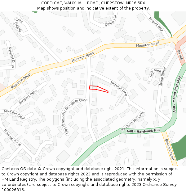 COED CAE, VAUXHALL ROAD, CHEPSTOW, NP16 5PX: Location map and indicative extent of plot