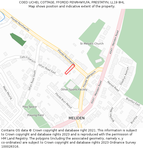 COED UCHEL COTTAGE, FFORDD PENRHWYLFA, PRESTATYN, LL19 8HL: Location map and indicative extent of plot