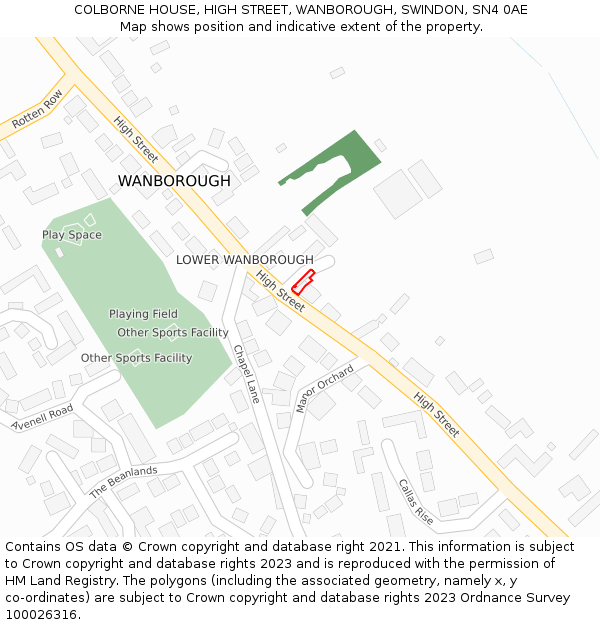 COLBORNE HOUSE, HIGH STREET, WANBOROUGH, SWINDON, SN4 0AE: Location map and indicative extent of plot