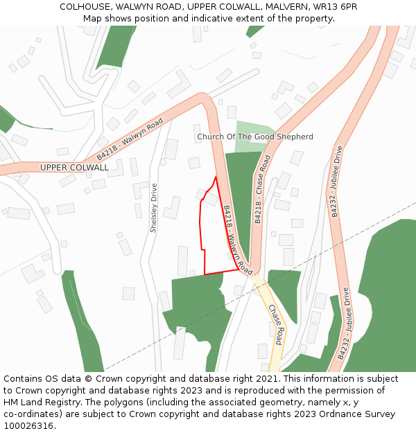 COLHOUSE, WALWYN ROAD, UPPER COLWALL, MALVERN, WR13 6PR: Location map and indicative extent of plot