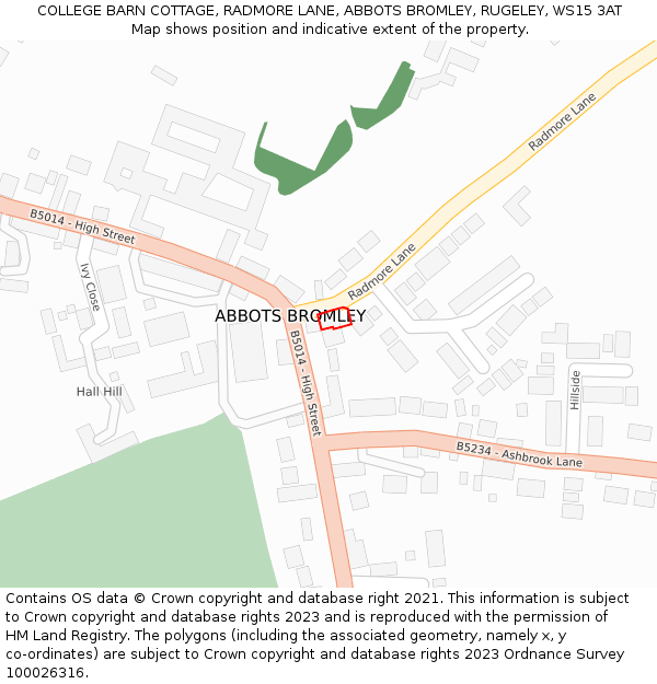 COLLEGE BARN COTTAGE, RADMORE LANE, ABBOTS BROMLEY, RUGELEY, WS15 3AT: Location map and indicative extent of plot