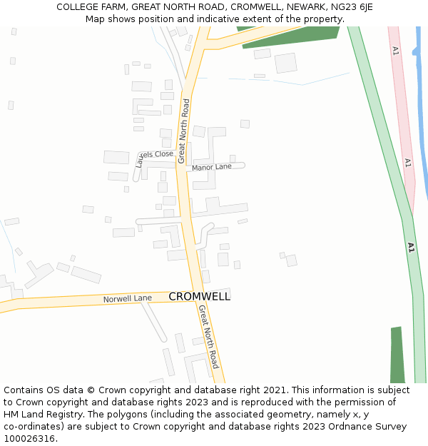 COLLEGE FARM, GREAT NORTH ROAD, CROMWELL, NEWARK, NG23 6JE: Location map and indicative extent of plot