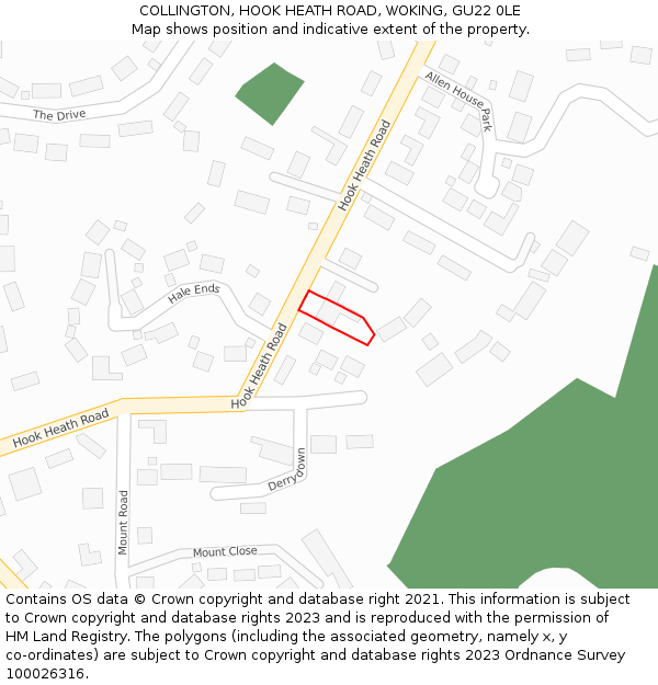 COLLINGTON, HOOK HEATH ROAD, WOKING, GU22 0LE: Location map and indicative extent of plot