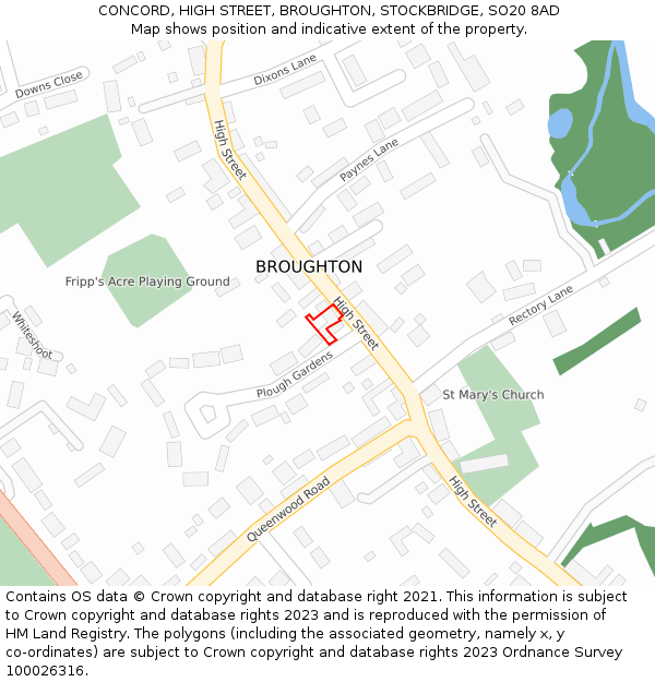 CONCORD, HIGH STREET, BROUGHTON, STOCKBRIDGE, SO20 8AD: Location map and indicative extent of plot