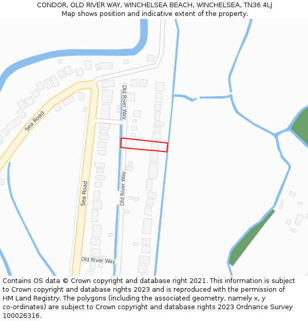 CONDOR, OLD RIVER WAY, WINCHELSEA BEACH, WINCHELSEA, TN36 4LJ: Location map and indicative extent of plot