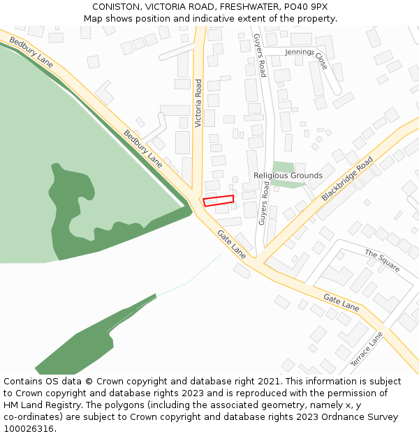 CONISTON, VICTORIA ROAD, FRESHWATER, PO40 9PX: Location map and indicative extent of plot