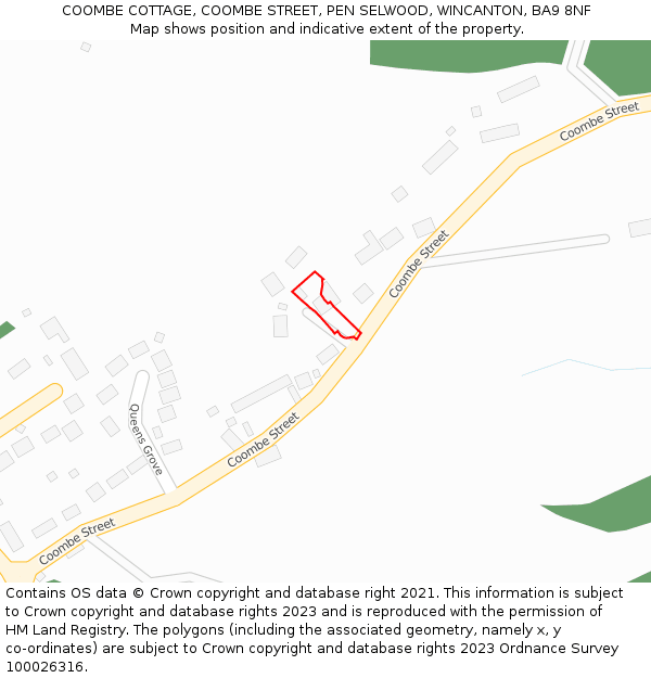 COOMBE COTTAGE, COOMBE STREET, PEN SELWOOD, WINCANTON, BA9 8NF: Location map and indicative extent of plot