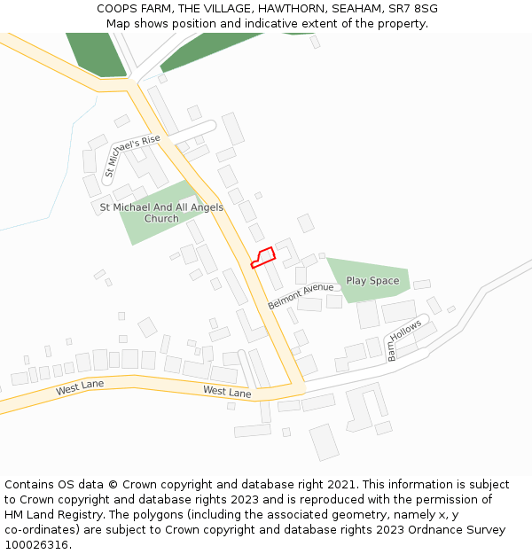 COOPS FARM, THE VILLAGE, HAWTHORN, SEAHAM, SR7 8SG: Location map and indicative extent of plot