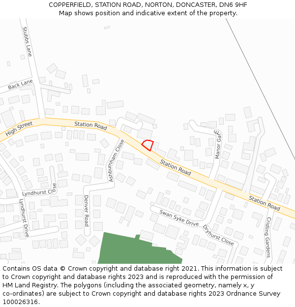 COPPERFIELD, STATION ROAD, NORTON, DONCASTER, DN6 9HF: Location map and indicative extent of plot