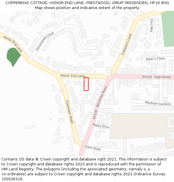 COPPERKINS COTTAGE, HONOR END LANE, PRESTWOOD, GREAT MISSENDEN, HP16 9HG: Location map and indicative extent of plot