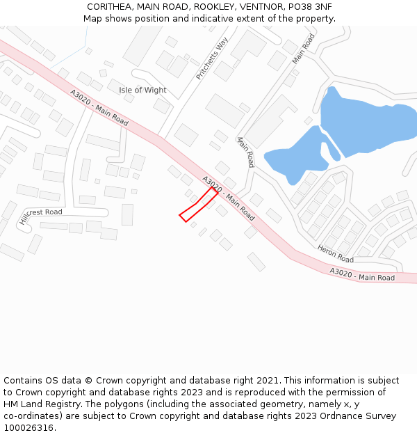 CORITHEA, MAIN ROAD, ROOKLEY, VENTNOR, PO38 3NF: Location map and indicative extent of plot