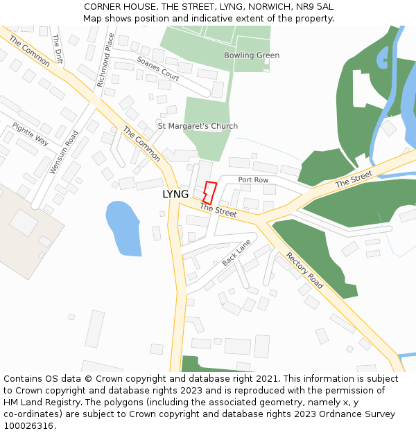 CORNER HOUSE, THE STREET, LYNG, NORWICH, NR9 5AL: Location map and indicative extent of plot