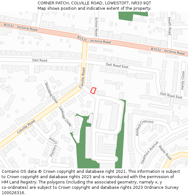 CORNER PATCH, COLVILLE ROAD, LOWESTOFT, NR33 9QT: Location map and indicative extent of plot