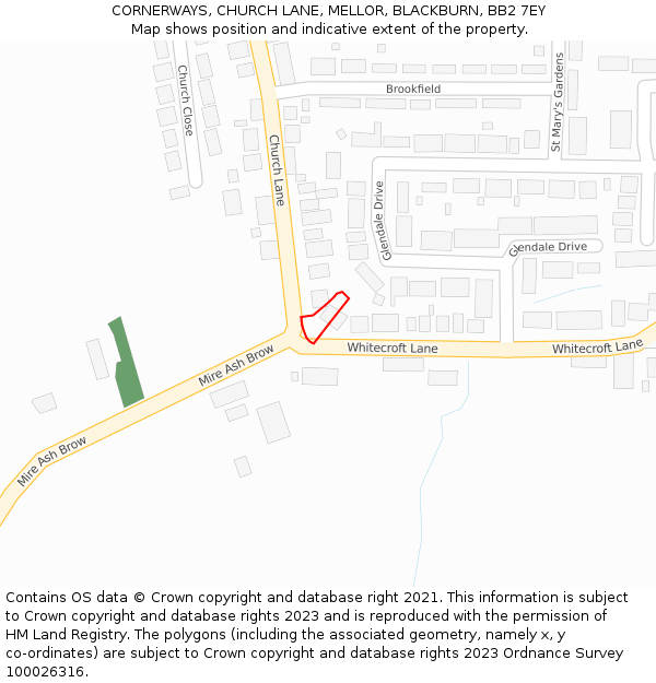 CORNERWAYS, CHURCH LANE, MELLOR, BLACKBURN, BB2 7EY: Location map and indicative extent of plot