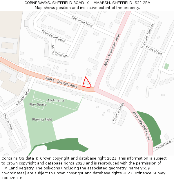 CORNERWAYS, SHEFFIELD ROAD, KILLAMARSH, SHEFFIELD, S21 2EA: Location map and indicative extent of plot