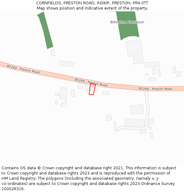 CORNFIELDS, PRESTON ROAD, INSKIP, PRESTON, PR4 0TT: Location map and indicative extent of plot