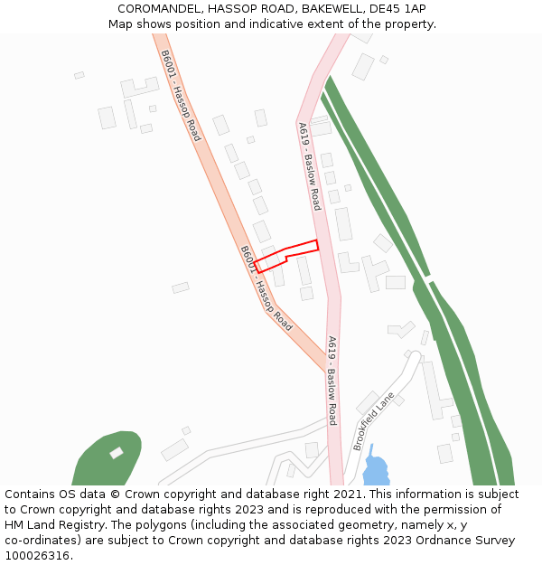 COROMANDEL, HASSOP ROAD, BAKEWELL, DE45 1AP: Location map and indicative extent of plot