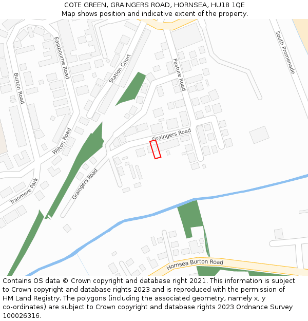 COTE GREEN, GRAINGERS ROAD, HORNSEA, HU18 1QE: Location map and indicative extent of plot