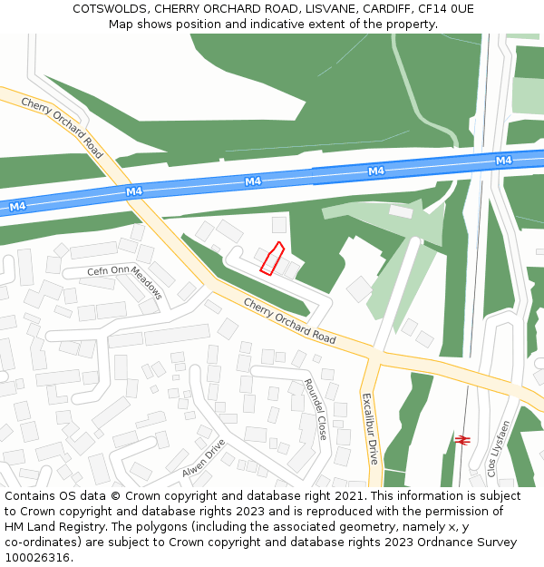 COTSWOLDS, CHERRY ORCHARD ROAD, LISVANE, CARDIFF, CF14 0UE: Location map and indicative extent of plot