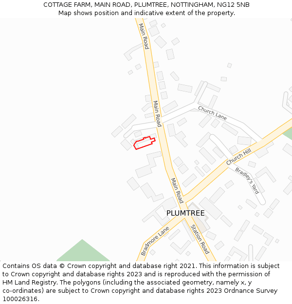 COTTAGE FARM, MAIN ROAD, PLUMTREE, NOTTINGHAM, NG12 5NB: Location map and indicative extent of plot