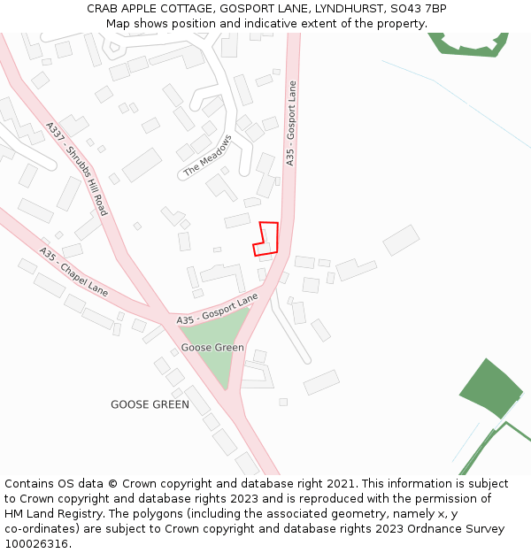 CRAB APPLE COTTAGE, GOSPORT LANE, LYNDHURST, SO43 7BP: Location map and indicative extent of plot