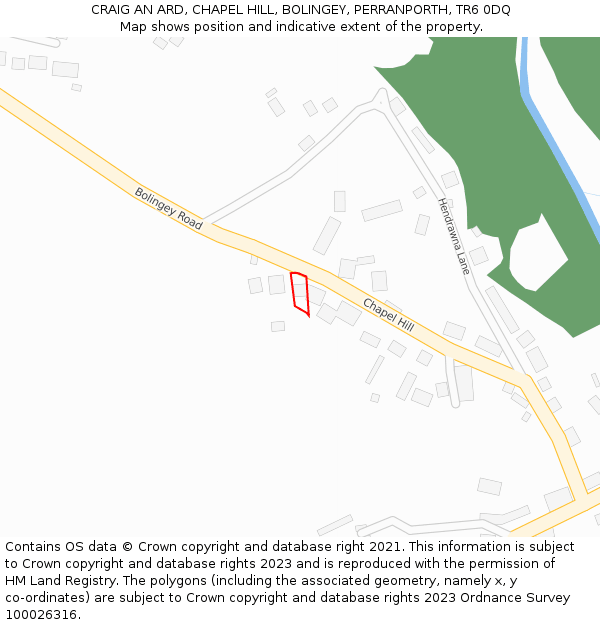 CRAIG AN ARD, CHAPEL HILL, BOLINGEY, PERRANPORTH, TR6 0DQ: Location map and indicative extent of plot