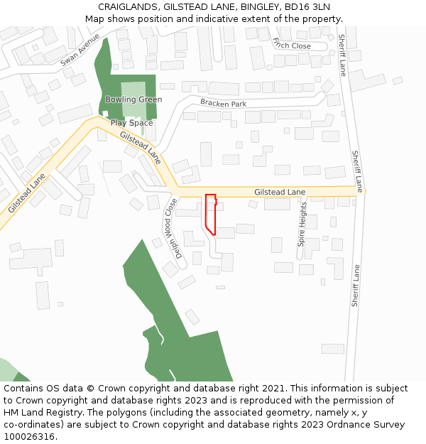 CRAIGLANDS, GILSTEAD LANE, BINGLEY, BD16 3LN: Location map and indicative extent of plot