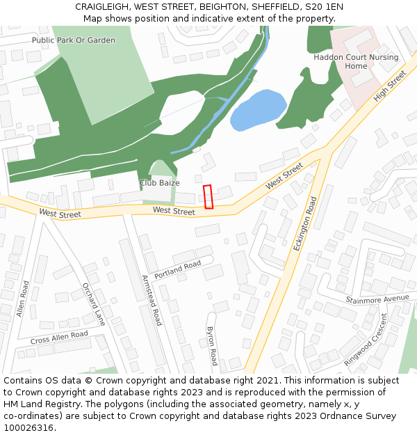 CRAIGLEIGH, WEST STREET, BEIGHTON, SHEFFIELD, S20 1EN: Location map and indicative extent of plot