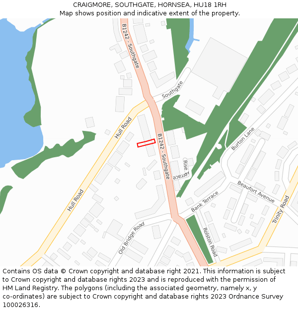 CRAIGMORE, SOUTHGATE, HORNSEA, HU18 1RH: Location map and indicative extent of plot