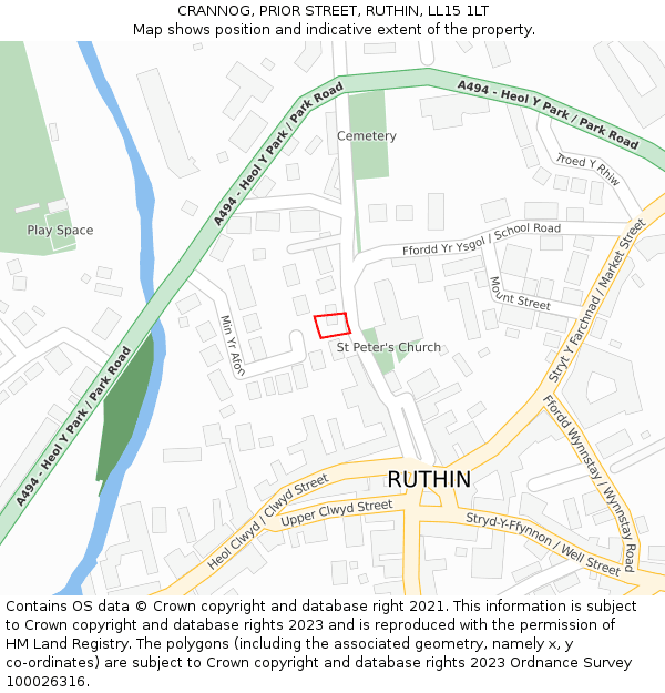 CRANNOG, PRIOR STREET, RUTHIN, LL15 1LT: Location map and indicative extent of plot