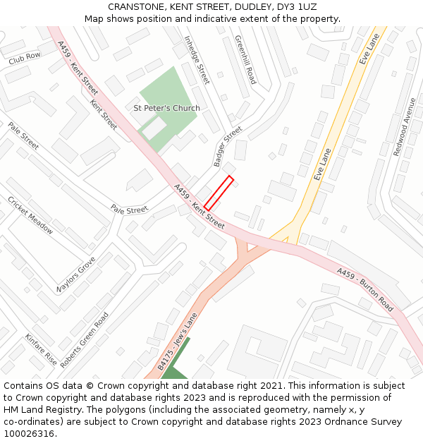 CRANSTONE, KENT STREET, DUDLEY, DY3 1UZ: Location map and indicative extent of plot