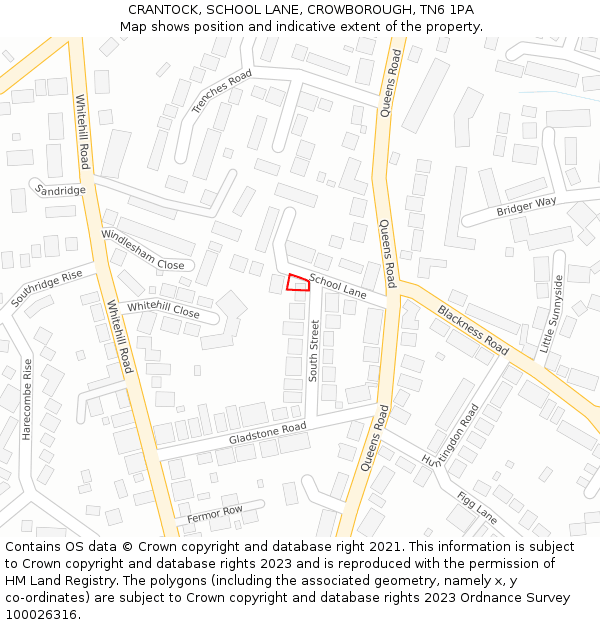 CRANTOCK, SCHOOL LANE, CROWBOROUGH, TN6 1PA: Location map and indicative extent of plot