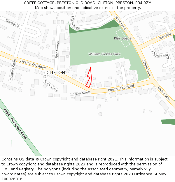 CRIEFF COTTAGE, PRESTON OLD ROAD, CLIFTON, PRESTON, PR4 0ZA: Location map and indicative extent of plot