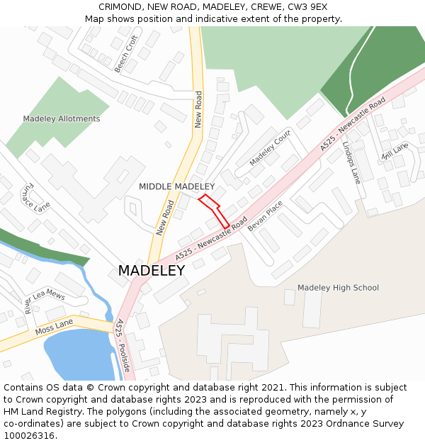 CRIMOND, NEW ROAD, MADELEY, CREWE, CW3 9EX: Location map and indicative extent of plot
