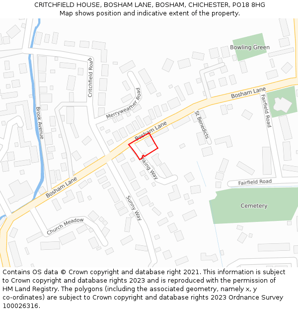 CRITCHFIELD HOUSE, BOSHAM LANE, BOSHAM, CHICHESTER, PO18 8HG: Location map and indicative extent of plot