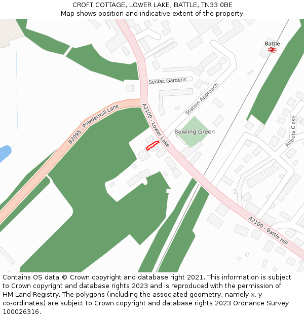 CROFT COTTAGE, LOWER LAKE, BATTLE, TN33 0BE: Location map and indicative extent of plot
