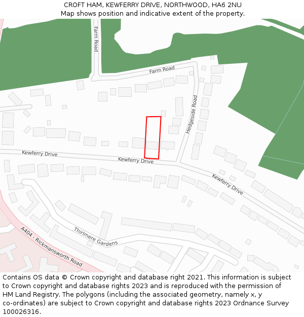 CROFT HAM, KEWFERRY DRIVE, NORTHWOOD, HA6 2NU: Location map and indicative extent of plot