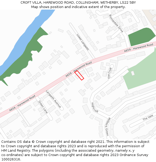 CROFT VILLA, HAREWOOD ROAD, COLLINGHAM, WETHERBY, LS22 5BY: Location map and indicative extent of plot