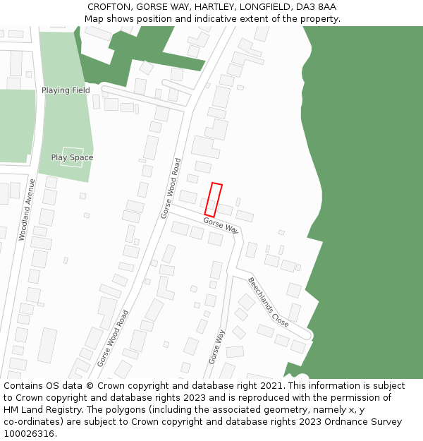 CROFTON, GORSE WAY, HARTLEY, LONGFIELD, DA3 8AA: Location map and indicative extent of plot