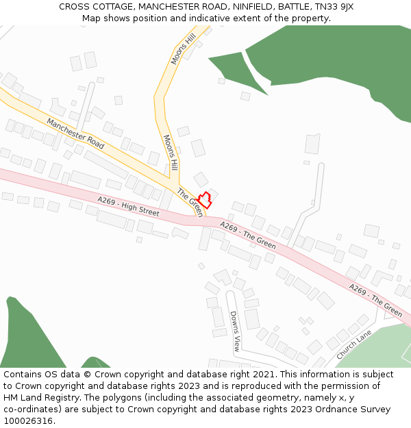 CROSS COTTAGE, MANCHESTER ROAD, NINFIELD, BATTLE, TN33 9JX: Location map and indicative extent of plot