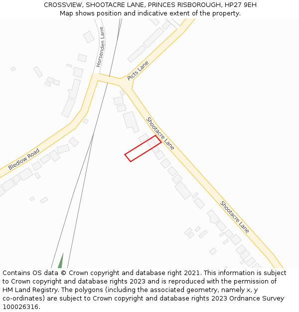 CROSSVIEW, SHOOTACRE LANE, PRINCES RISBOROUGH, HP27 9EH: Location map and indicative extent of plot