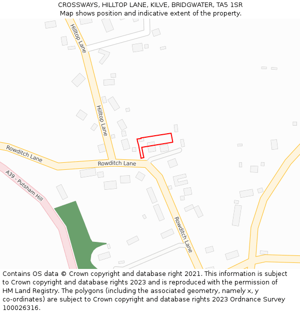 CROSSWAYS, HILLTOP LANE, KILVE, BRIDGWATER, TA5 1SR: Location map and indicative extent of plot